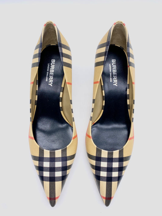 BURBERRY Aubry Check Pointed Toe Pumps | Size 36