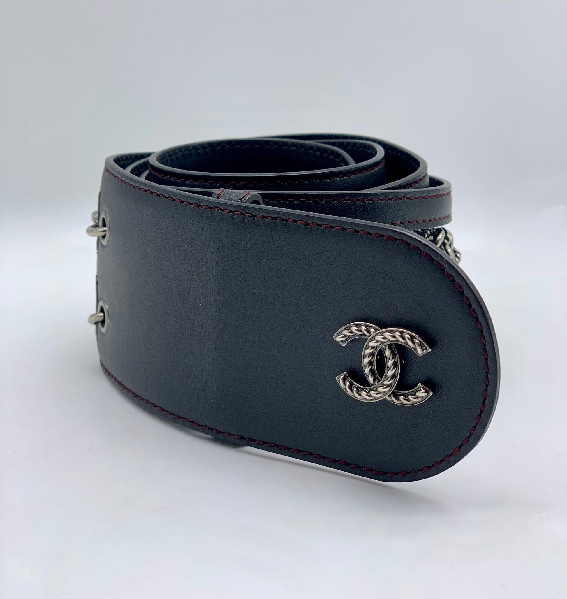 chanel belt black leather