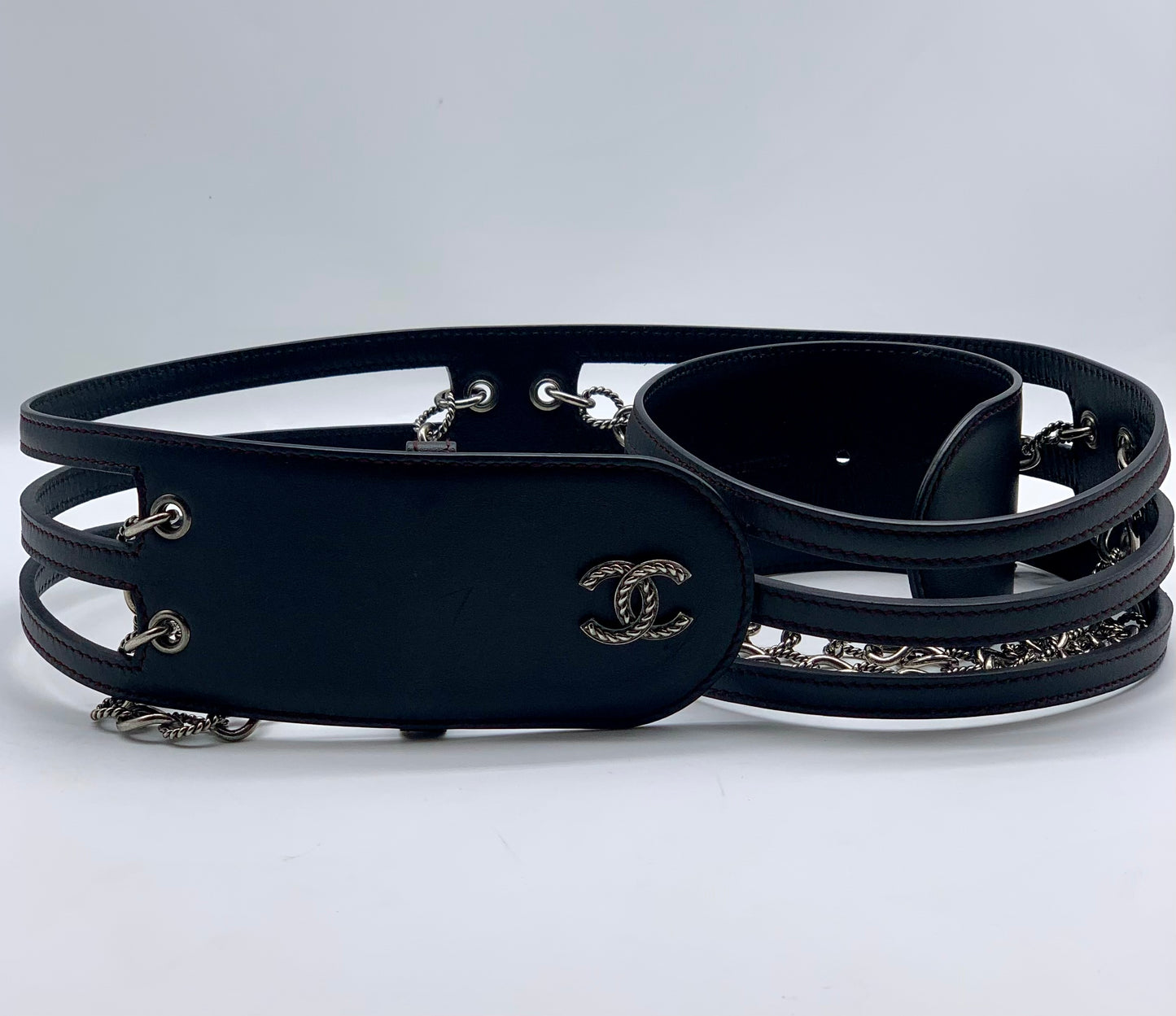 CHANEL Back Chain Leather Wide Belt  Size 85/34