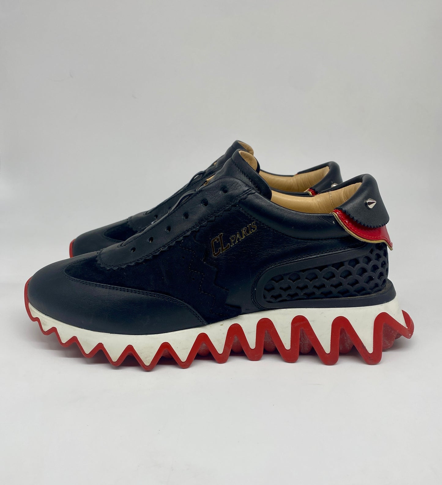 CHRISTIAN LOUBOOUTIN Black Loubishark Leather Low Top Sneakers | Size 38