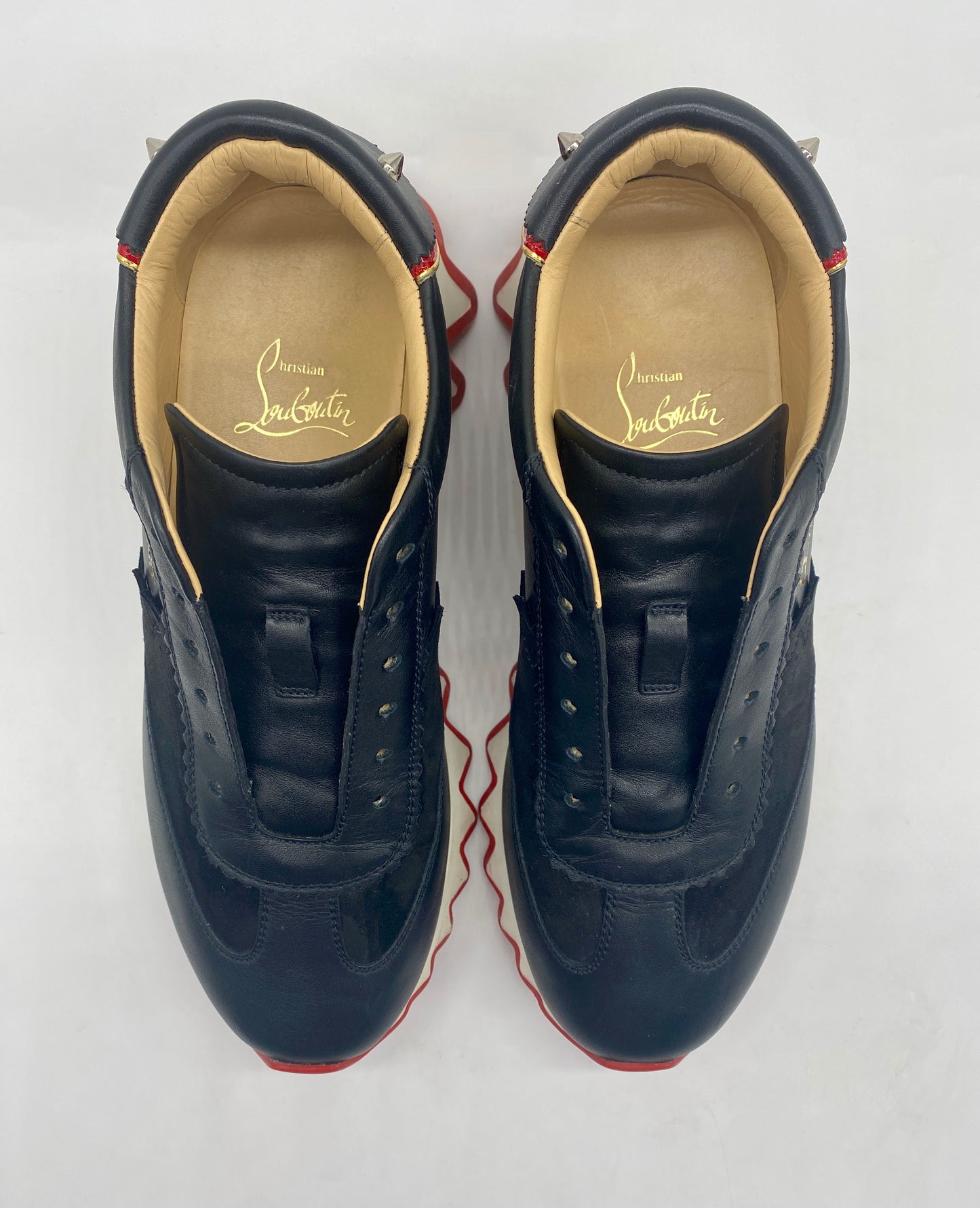 CHRISTIAN LOUBOOUTIN Black Loubishark Leather Low Top Sneakers | Size 38
