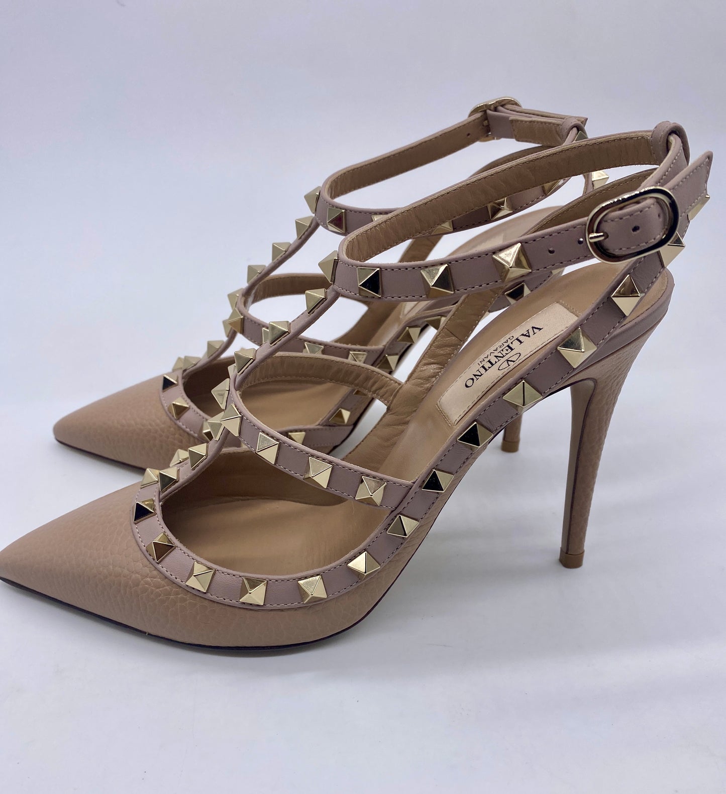 VALENTINO Nude Rockstud Leather Caged Pumps | Size 38