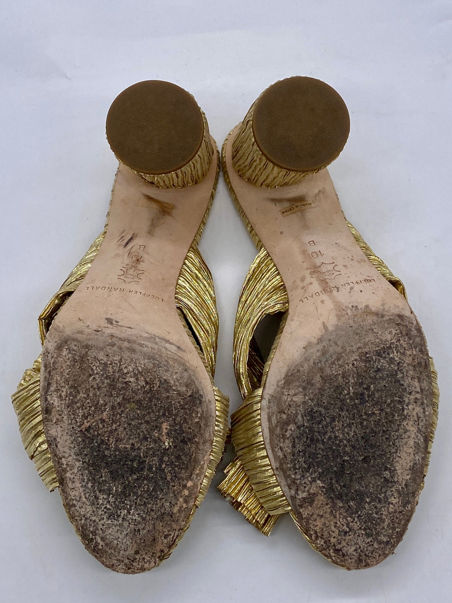 LOEFFLER RANDALL Emilia Gold Leather Mule Heel Sandal | Size 41