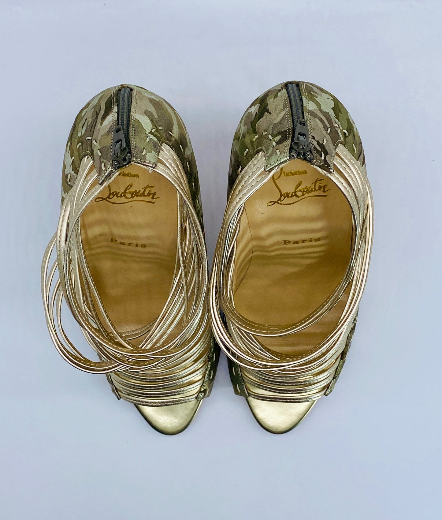 CHRISTIAN LOUBOUTIN Gortika Flocked Glitter Cage Sandals | Size 39 1/2