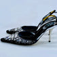 RENE CAOVILLIA Silver Black Single Back Embellished Pumps | Size 38