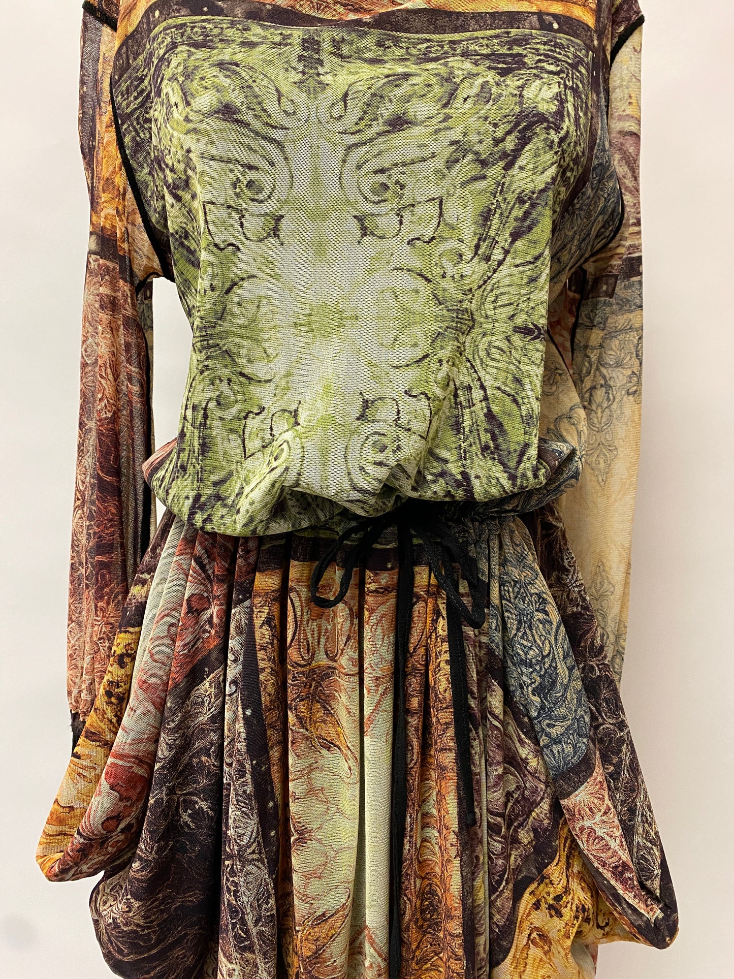 JEAN PAUL GAULTIER Multi-Colore Knit Mesh Long Sleeve Drawstring Dress | Size M