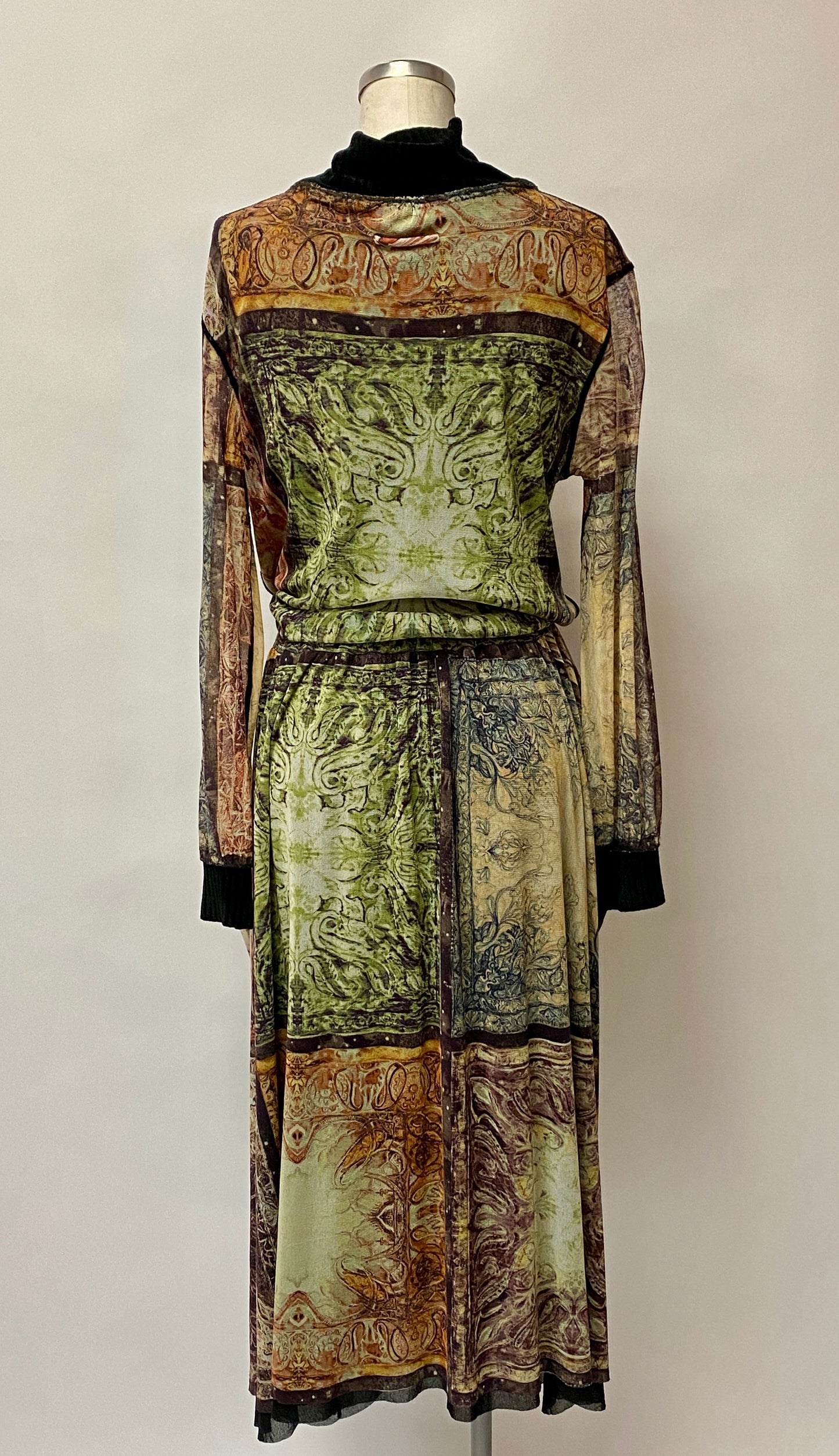 JEAN PAUL GAULTIER Multi-Colore Knit Mesh Long Sleeve Drawstring Dress | Size M