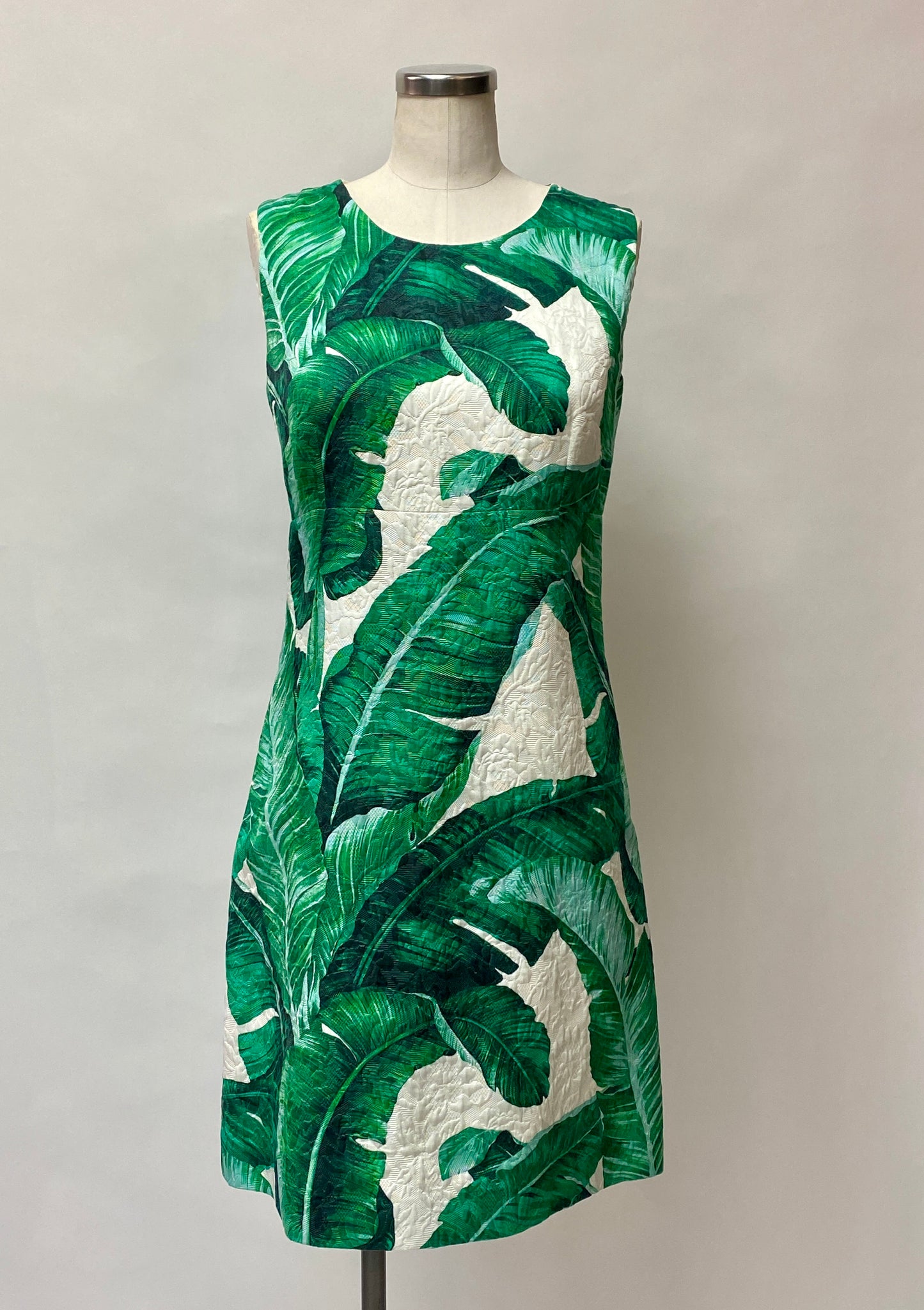 DOLCE GABBANA Green Palm Tree Print White Sleeveless Dress | Size S