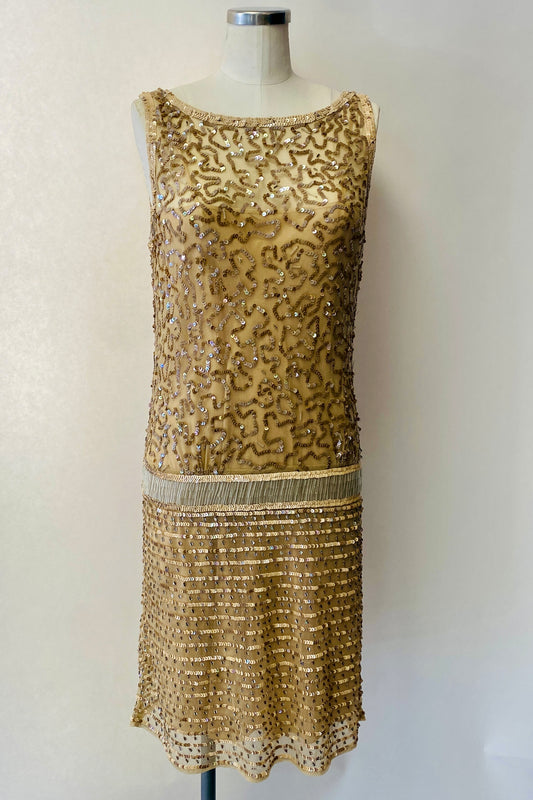 ALBERTA FERRETTI Gold Sleeveless Sequin Dress