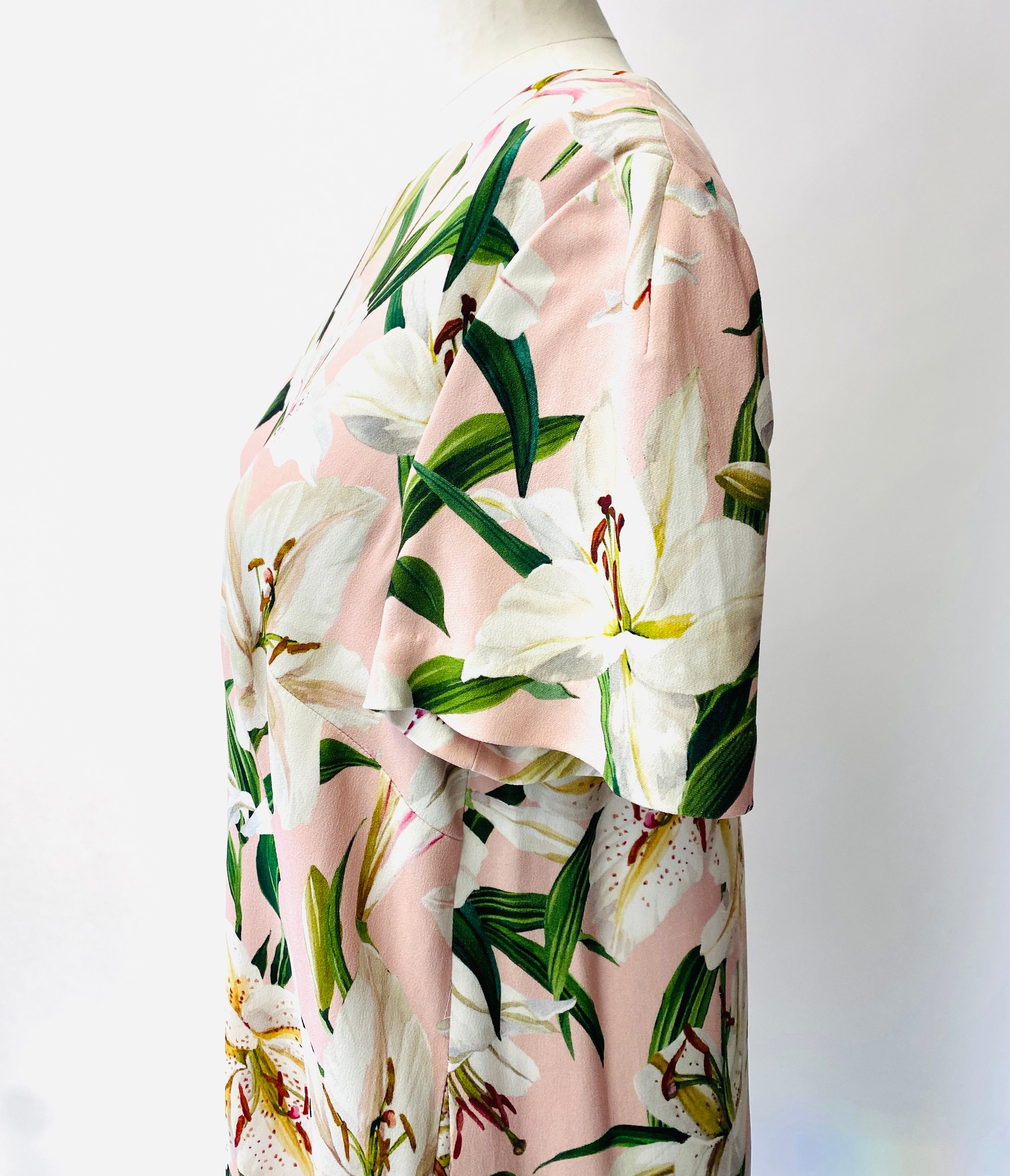 DOLCE GABBANA Light Pink White Lily Print Dress Size 46