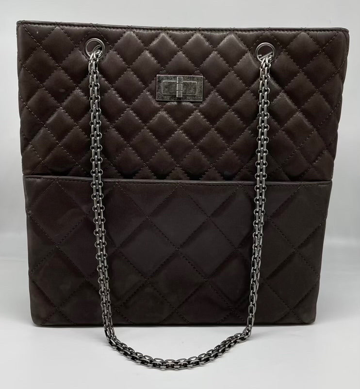 CHANEL CHANEL Brown Iridescent Quilted Calfskin Tall 2 Tote