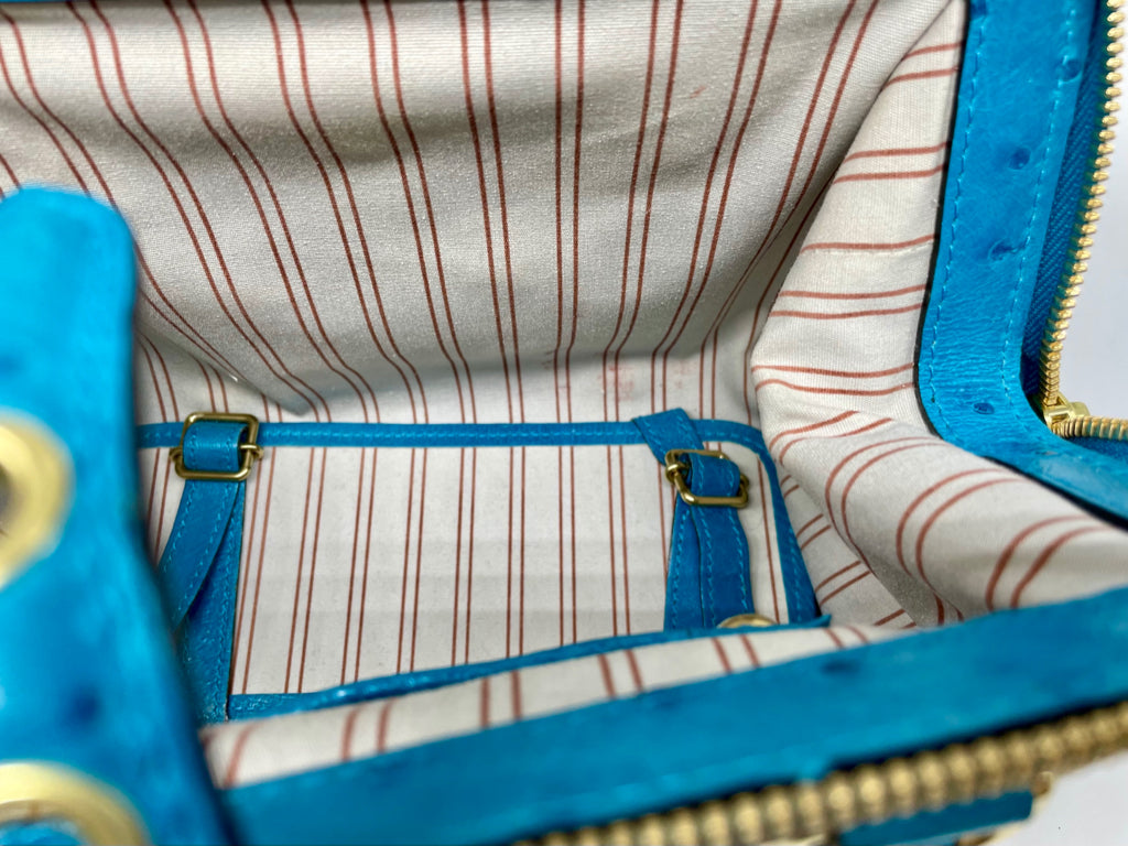Louis Vuitton Limited Edition Trianon Canvas Turquoise Ostrich Sac Express  PM Bag - Yoogi's Closet